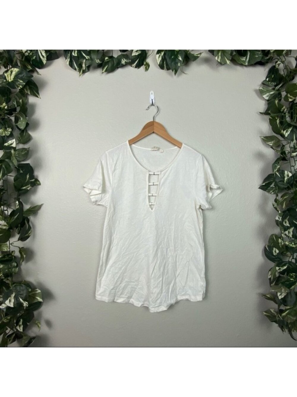 White Crow Ladder Front Short Sleeve Shirt White Cream Women’s Size S